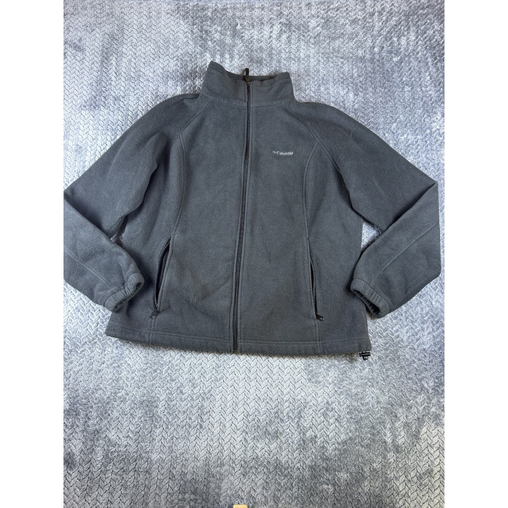 Columbia Fleece Jacket Womens XL Gray Drawcord Hem Embroidered Logo Full Zip